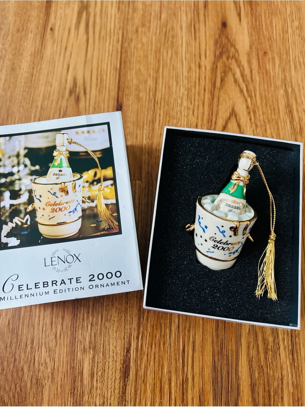 Gently used, LENOX White & Gold Celebrate 2000 Champagne Bucket Ornament 🍾
